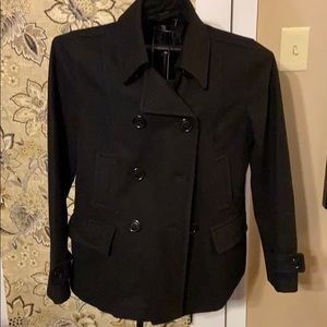 Double breasted black portrait pea coat